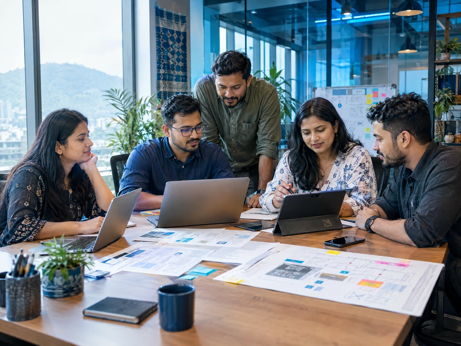 Indian professionals discussing a digital project in an office meeting